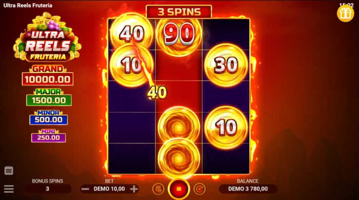 Ultra Reels Fruteria - οθόνη μπόνους με τρία Free Spins και συλλέκτη