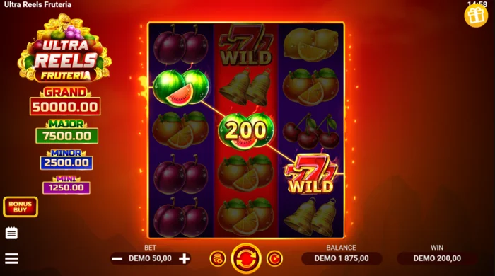 Ultra Reels Fruteria - γραμμή πληρωμής με χρυσό εφτάρι
